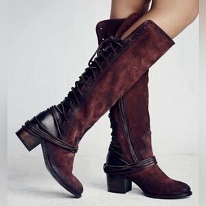FREEBIRD by Steven Coal Distressed Burgundy Suede Lace-Up Boots – Size 8